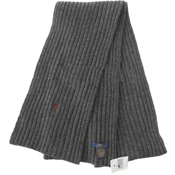 NEW Polo Ralph Lauren Ribbed Scarf!  Gray Heather With Maroon Polo Player  Wool - Picture 1 of 1